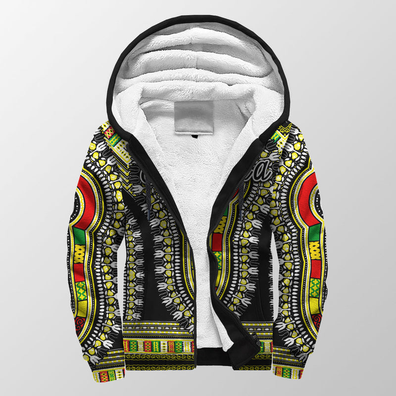 (Custom Personalised) Ethiopia Dashiki Black Style Sherpa Hoodie