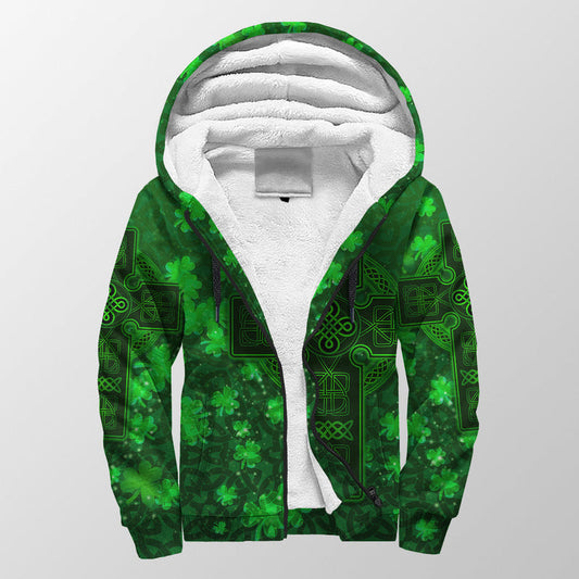 (Custom Personalised) Celtic Cross With Shamrock Simple Style Sherpa Hoodie