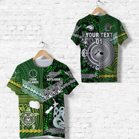Custom New Zealand and Cook Islands Together Green, Custom Text And Number T Shirt