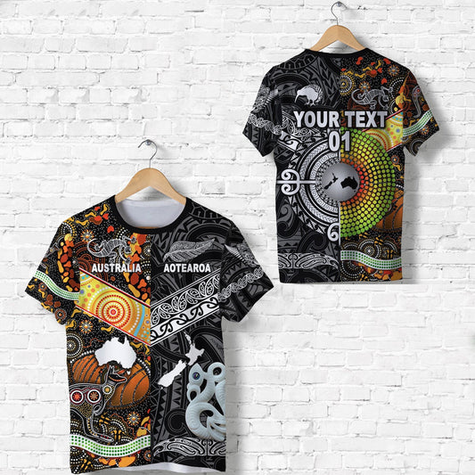 Custom New Zealand and Australia Together Black, Custom Text And Number T Shirt