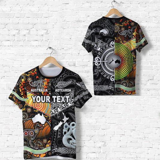 Custom New Zealand and Australia Together Black T Shirt
