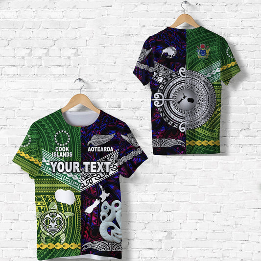 Custom New Zealand and Cook Islands Together Purple T Shirt