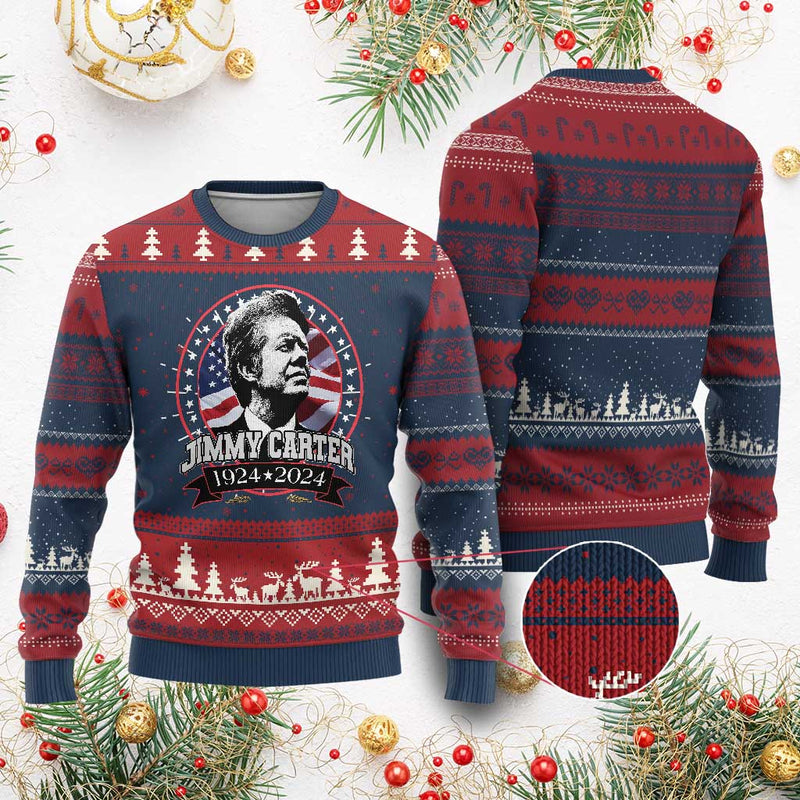 39th President Jimmy Carter Knitted Sweatshirt USA Legacy American Flag
