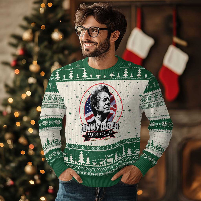 39th President Jimmy Carter Knitted Sweatshirt USA Legacy American Flag