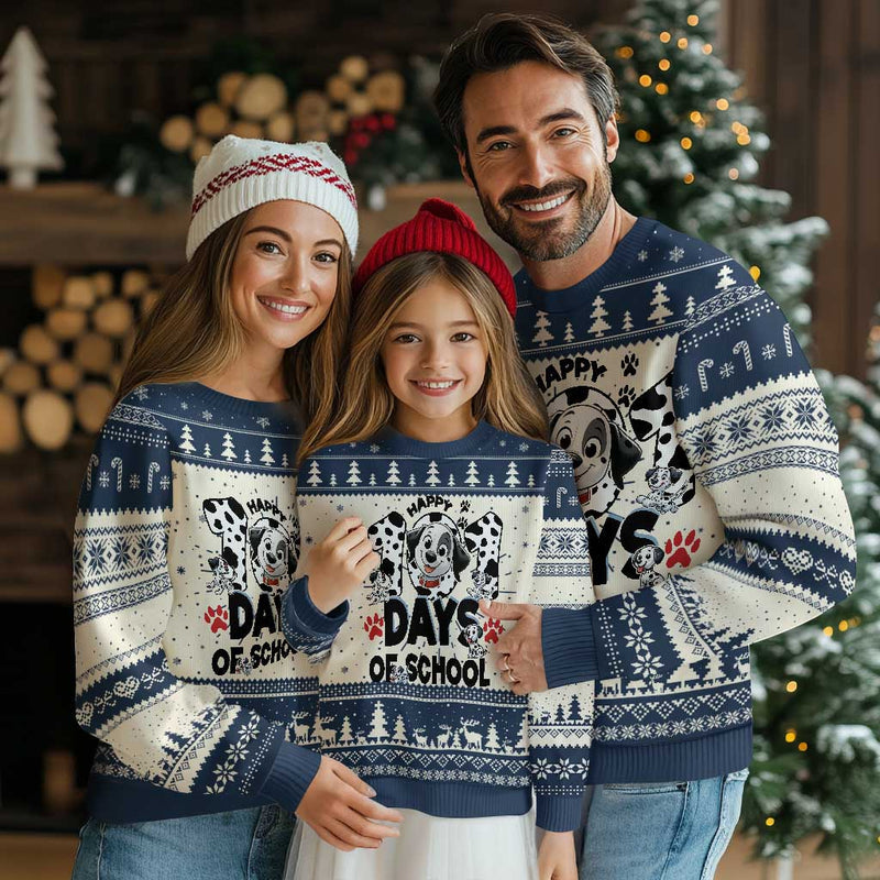 101 Days Of School Dalmatian Dogs Knitted Sweatshirt Happy 101th Day