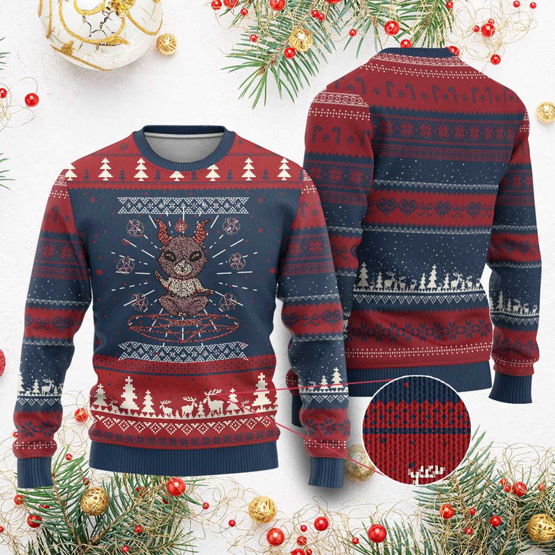Cute Baby Baphomet Ugly Christmas Sweater Ugly Christmas Sweater Occult Gift