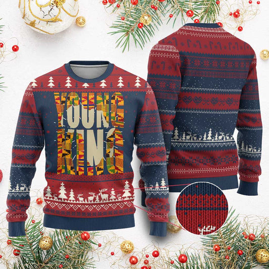 African Kente Ugly Christmas Sweater Young King for Boys Men