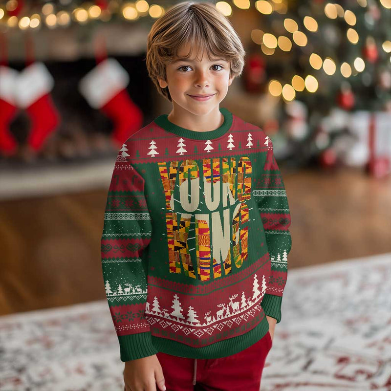 African Kente Ugly Christmas Sweater Young King for Boys Men
