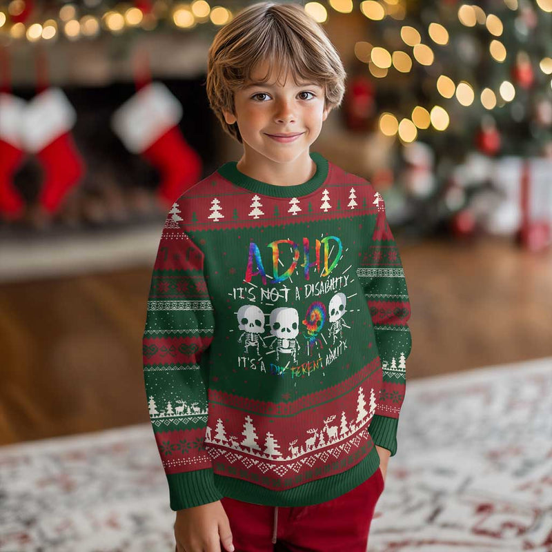 ADHD Awareness Ugly Christmas Sweater It&#39;s Not A Disability It&#39;s A Different Ability