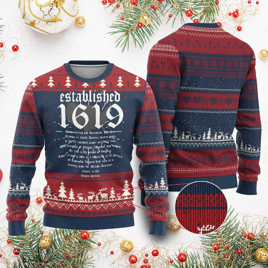 African American History Ugly Christmas Sweater Project 1619 Established American Map Retro Vintage