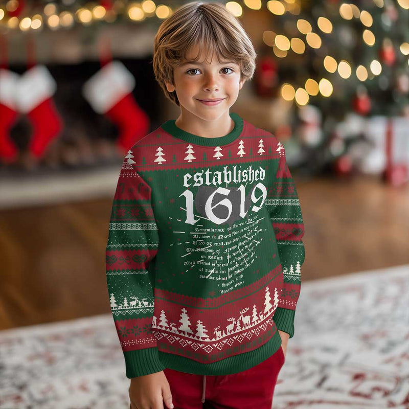 African American History Ugly Christmas Sweater Project 1619 Established American Map Retro Vintage