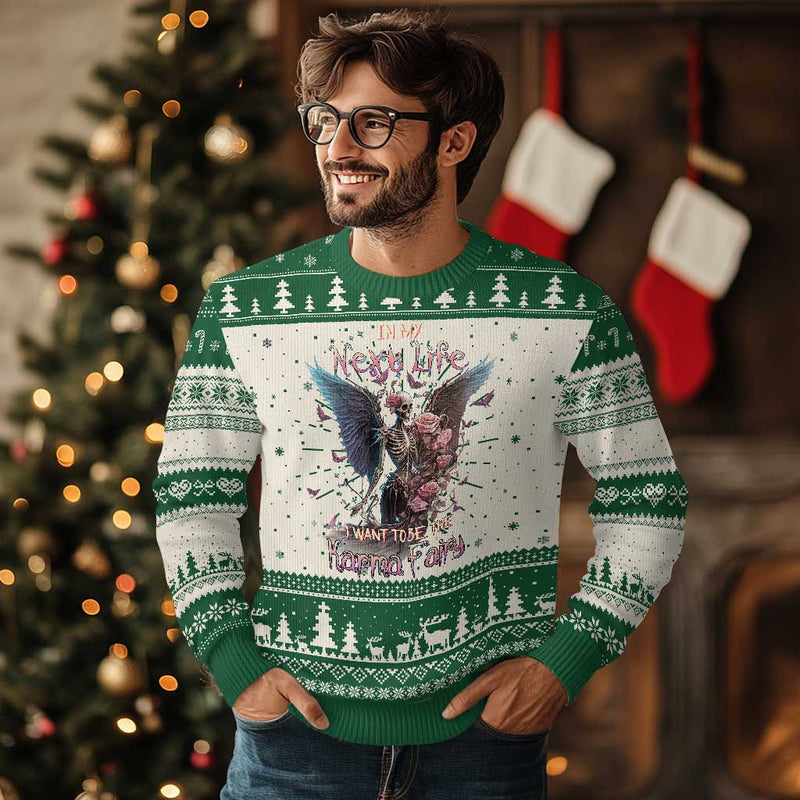 Fairy Skeleton Ugly Christmas Sweater In My Next Life I Want To Be The Karma Rose Angel Skull
