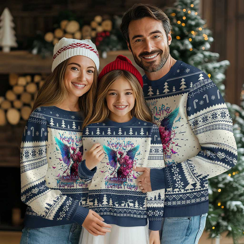 Fairy Skeleton Ugly Christmas Sweater In My Next Life I Want To Be The Karma Colorful Rose Angel Skull