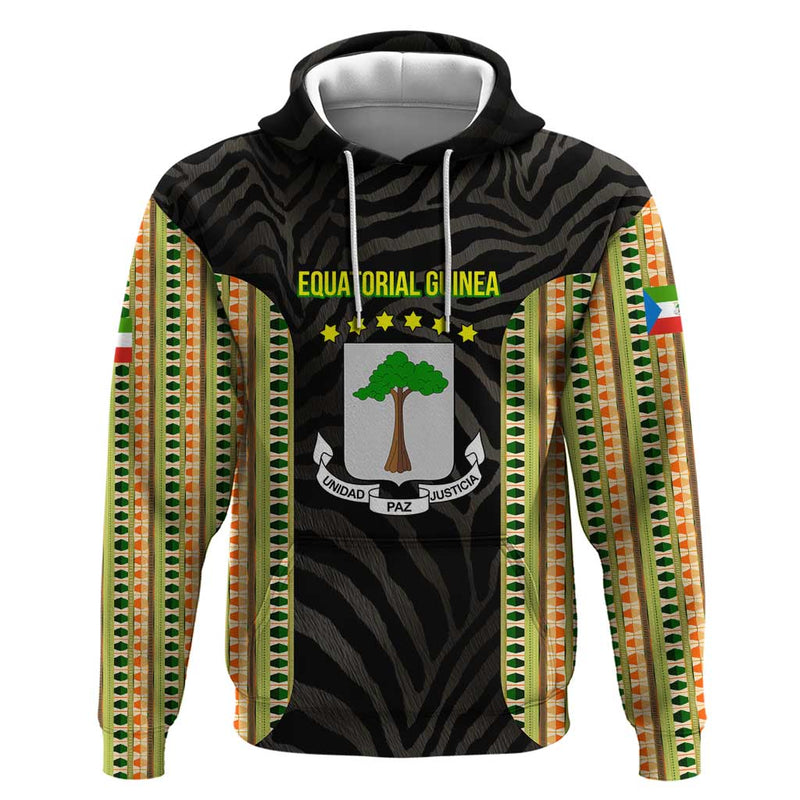 Equatorial Guinea Heritage with National Emblem and Tribal Zebra Print Hoodie