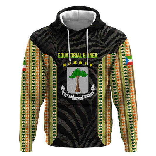 Equatorial Guinea Heritage with National Emblem and Tribal Zebra Print Hoodie