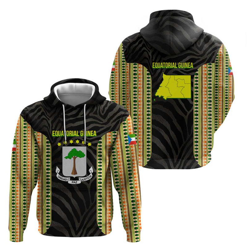Equatorial Guinea Heritage with National Emblem and Tribal Zebra Print Hoodie