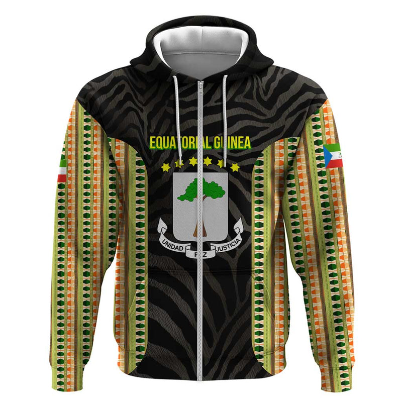 Equatorial Guinea Heritage with National Emblem and Tribal Zebra Print Hoodie