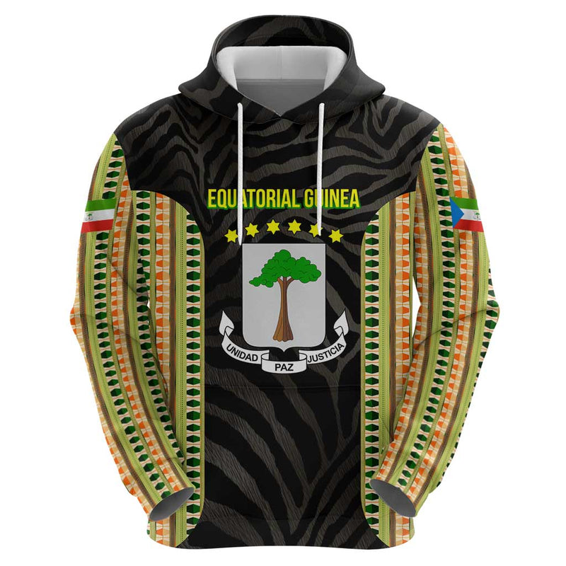 Equatorial Guinea Heritage with National Emblem and Tribal Zebra Print Hoodie