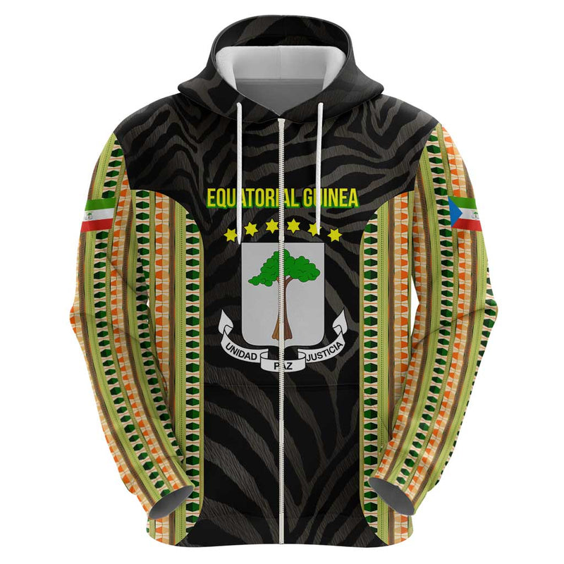 Equatorial Guinea Heritage with National Emblem and Tribal Zebra Print Hoodie
