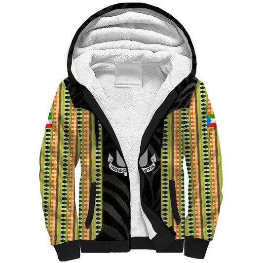 Equatorial Guinea Heritage with National Emblem and Tribal Zebra Print Sherpa Hoodie