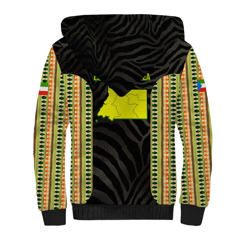 Equatorial Guinea Heritage with National Emblem and Tribal Zebra Print Sherpa Hoodie