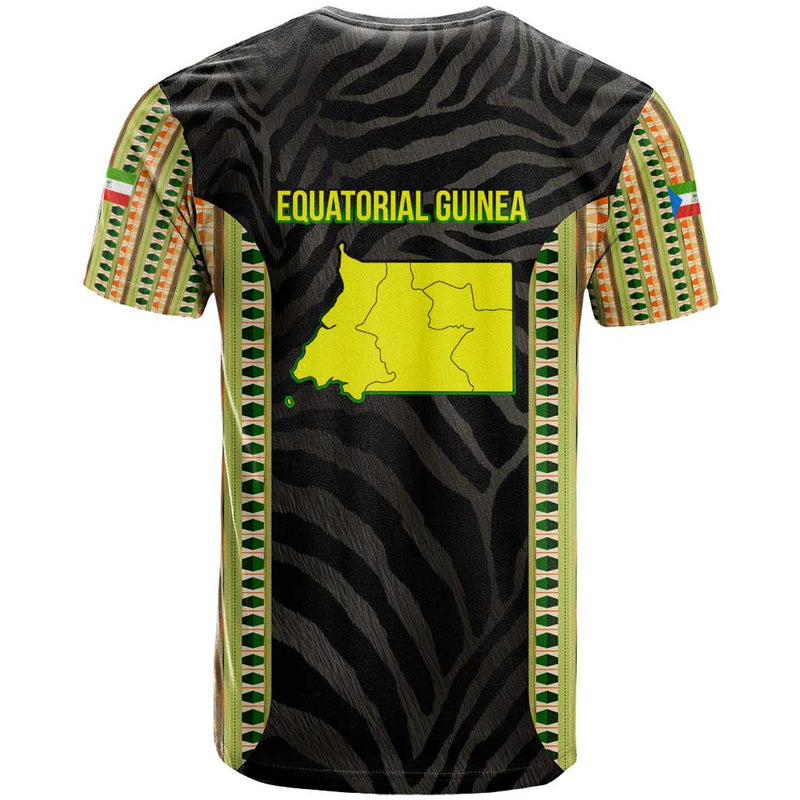 Equatorial Guinea Heritage with National Emblem and Tribal Zebra Print T Shirt