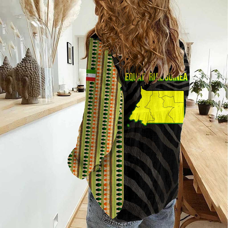 Equatorial Guinea Heritage with National Emblem and Tribal Zebra Print Women Casual Shirt