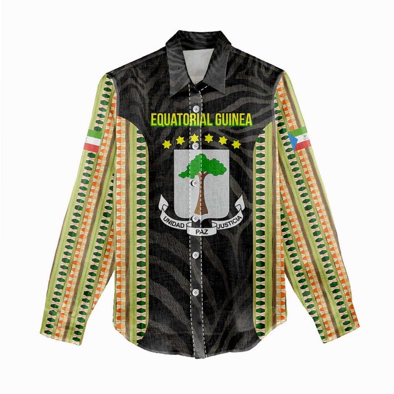 Equatorial Guinea Heritage with National Emblem and Tribal Zebra Print Women Casual Shirt