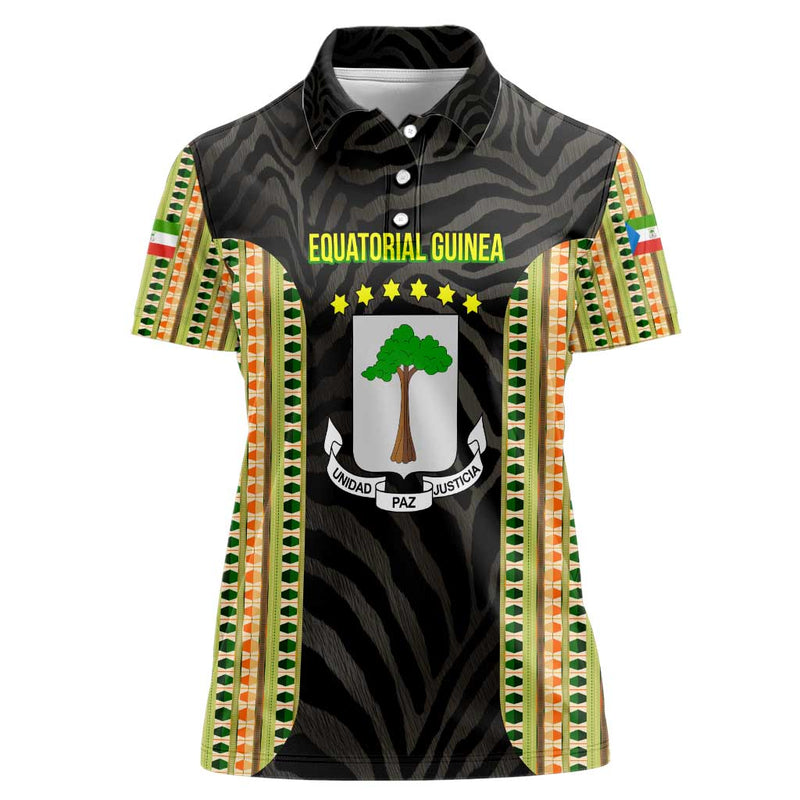 Equatorial Guinea Heritage with National Emblem and Tribal Zebra Print Women Polo Shirt