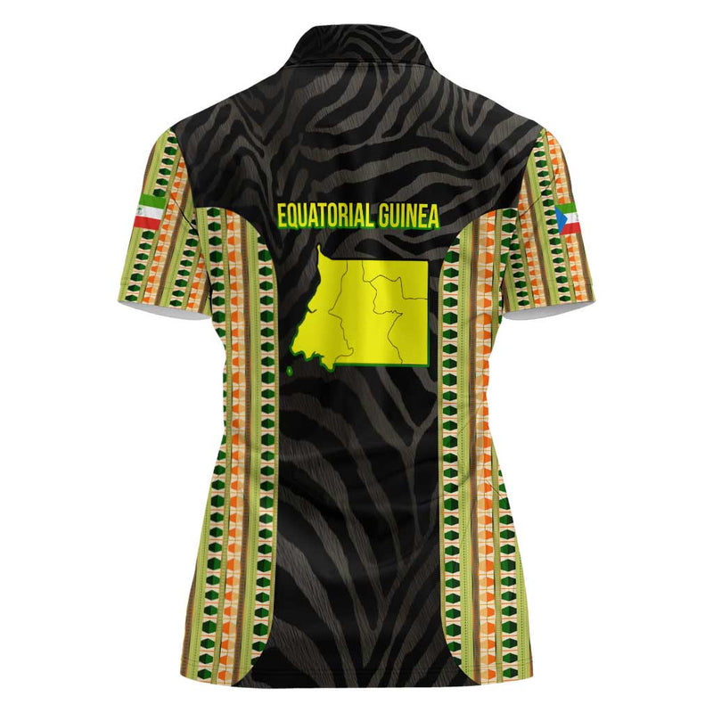 Equatorial Guinea Heritage with National Emblem and Tribal Zebra Print Women Polo Shirt