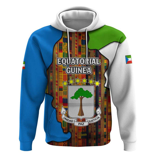 Equatorial Guinea Kente with Tribal Mask and National Coat of Arms Hoodie