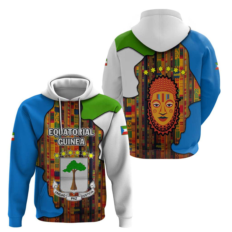 Equatorial Guinea Kente with Tribal Mask and National Coat of Arms Hoodie