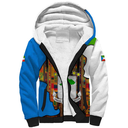 Equatorial Guinea Kente with Tribal Mask and National Coat of Arms Sherpa Hoodie