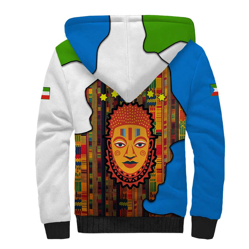 Equatorial Guinea Kente with Tribal Mask and National Coat of Arms Sherpa Hoodie