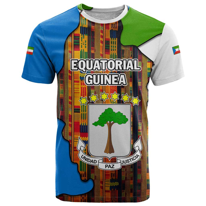 Equatorial Guinea Kente with Tribal Mask and National Coat of Arms T Shirt