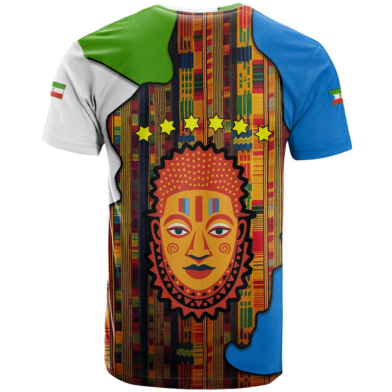 Equatorial Guinea Kente with Tribal Mask and National Coat of Arms T Shirt