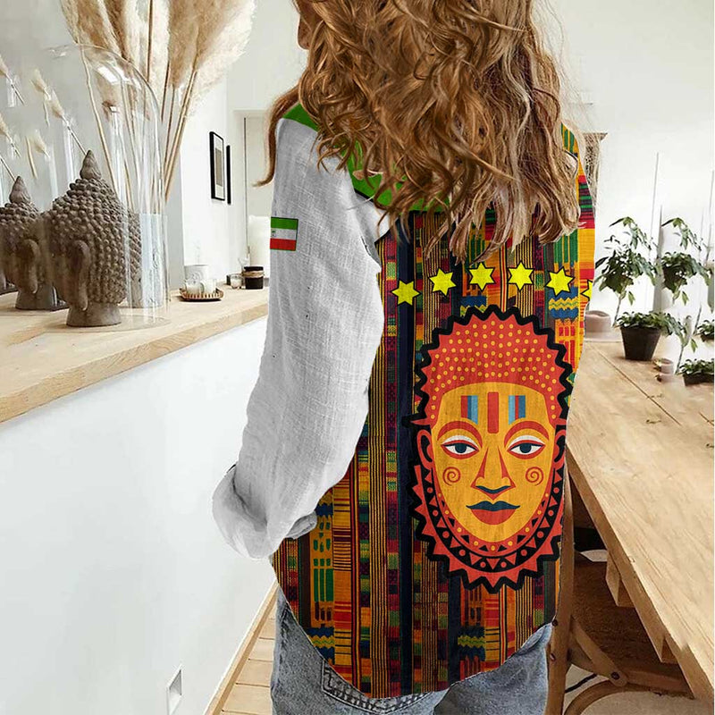 Equatorial Guinea Kente with Tribal Mask and National Coat of Arms Women Casual Shirt
