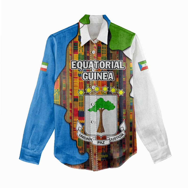 Equatorial Guinea Kente with Tribal Mask and National Coat of Arms Women Casual Shirt