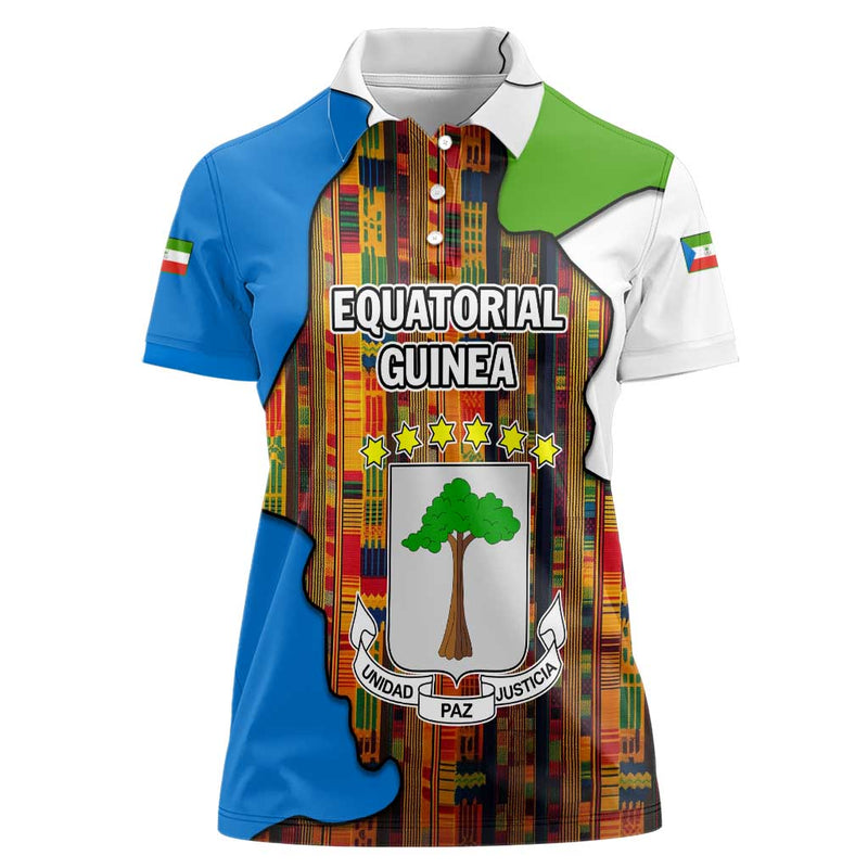 Equatorial Guinea Kente with Tribal Mask and National Coat of Arms Women Polo Shirt