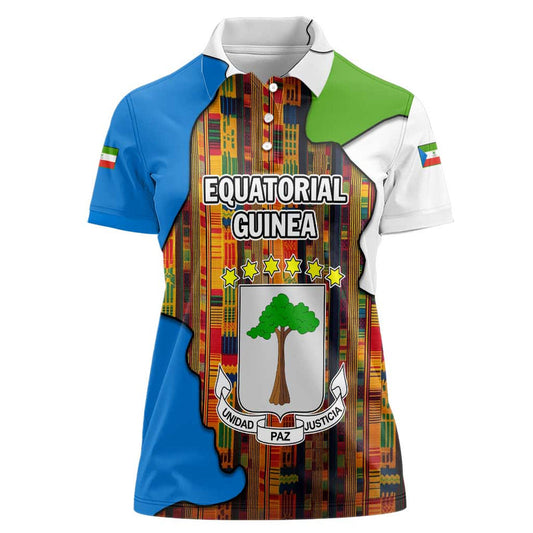 Equatorial Guinea Kente with Tribal Mask and National Coat of Arms Women Polo Shirt