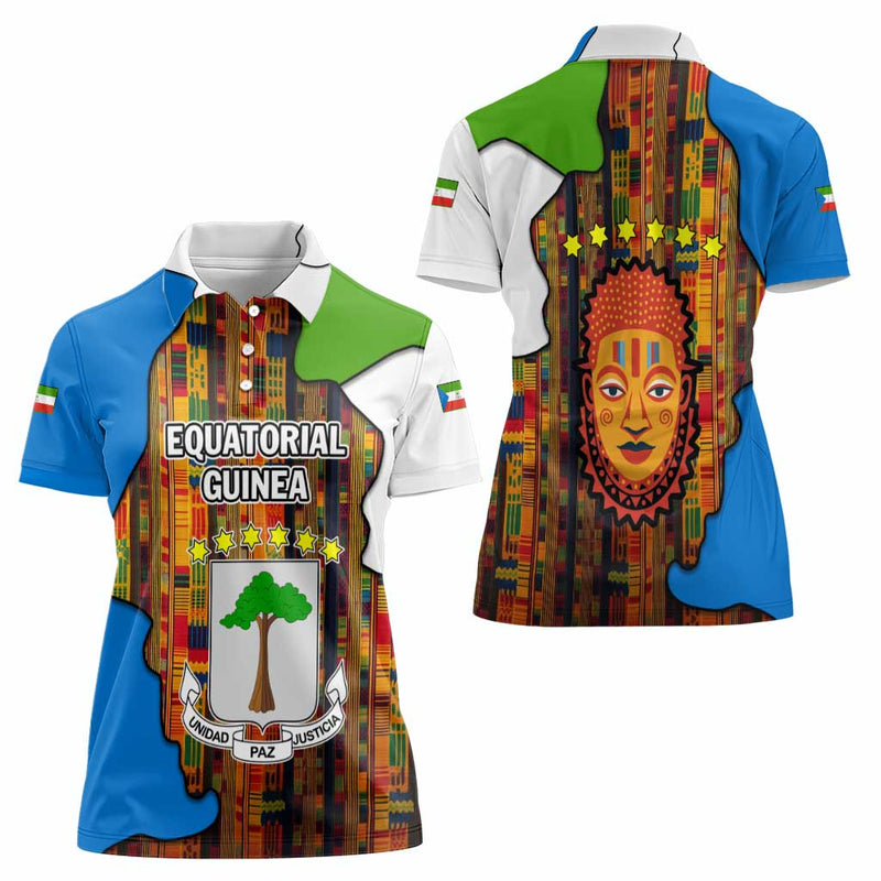 Equatorial Guinea Kente with Tribal Mask and National Coat of Arms Women Polo Shirt