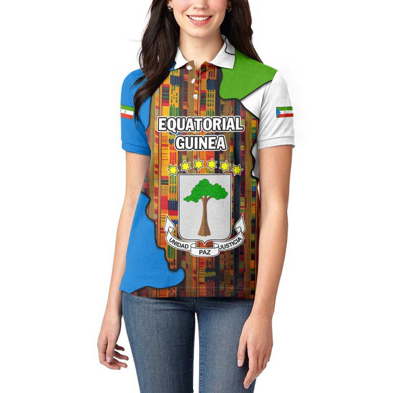 Equatorial Guinea Kente with Tribal Mask and National Coat of Arms Women Polo Shirt