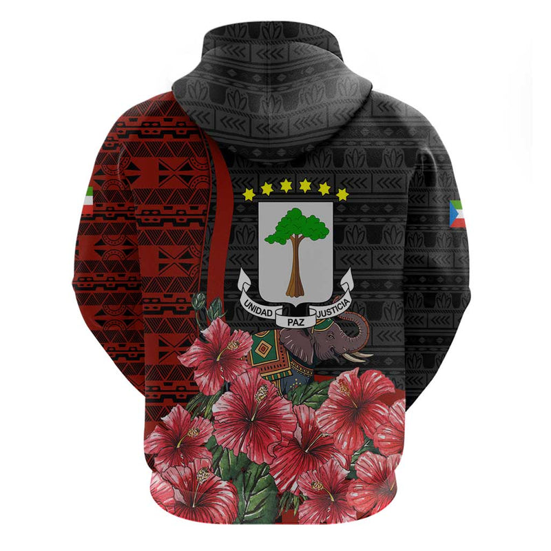 Equatorial Guinea Elephant with Hibiscus Flowers and Tribal Patterns Hoodie