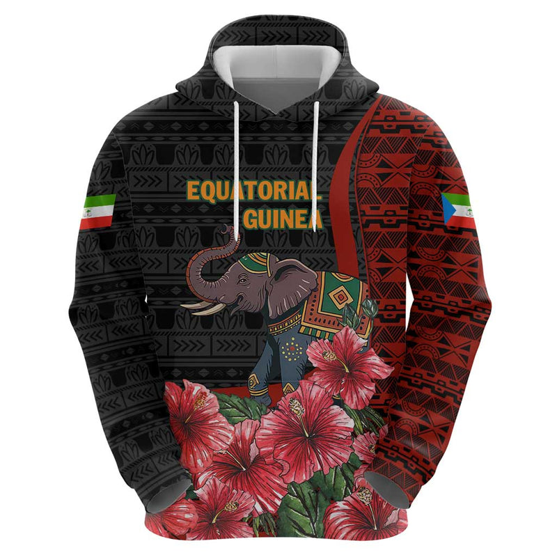 Equatorial Guinea Elephant with Hibiscus Flowers and Tribal Patterns Hoodie