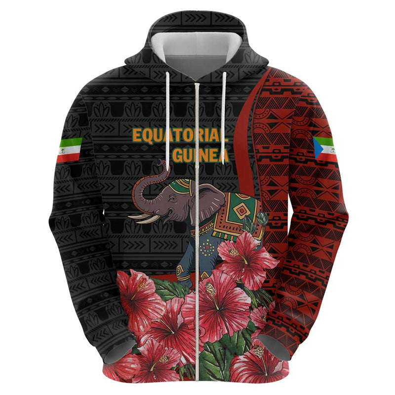 Equatorial Guinea Elephant with Hibiscus Flowers and Tribal Patterns Hoodie