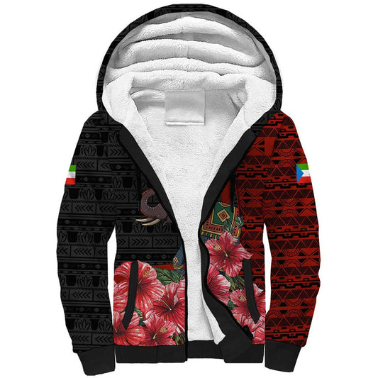 Equatorial Guinea Elephant with Hibiscus Flowers and Tribal Patterns Sherpa Hoodie