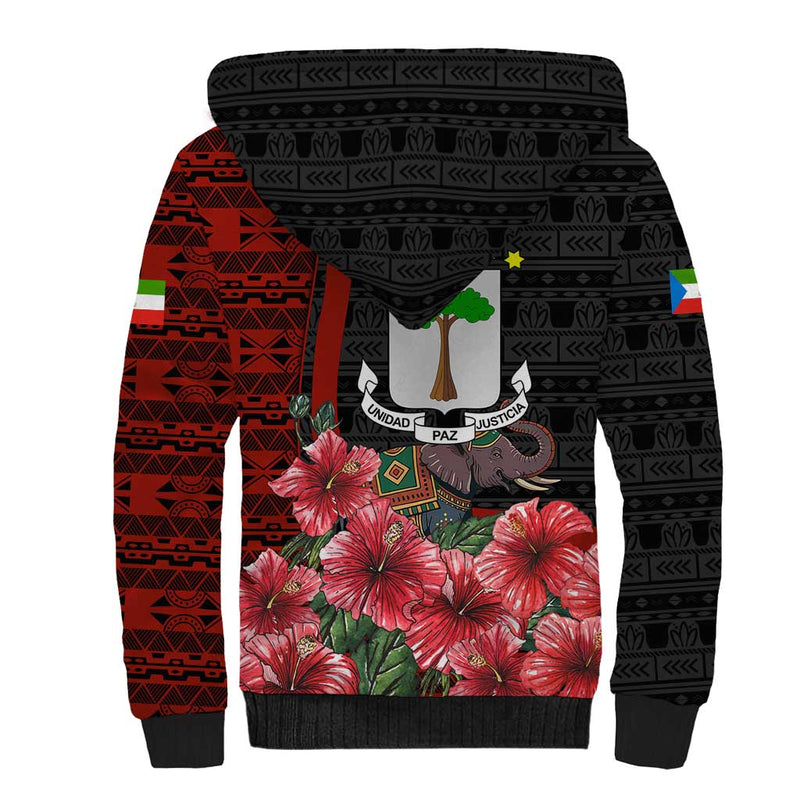 Equatorial Guinea Elephant with Hibiscus Flowers and Tribal Patterns Sherpa Hoodie