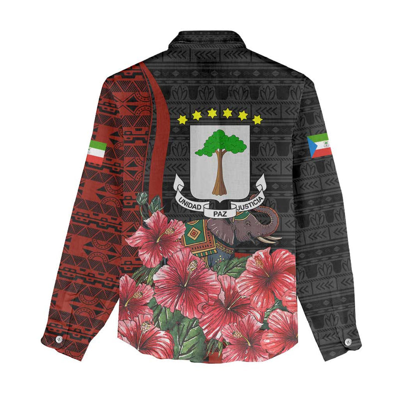 Equatorial Guinea Elephant with Hibiscus Flowers and Tribal Patterns Women Casual Shirt