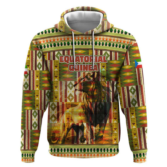 Equatorial Guinea with Lion Print and Traditional African Kente Patterns Hoodie