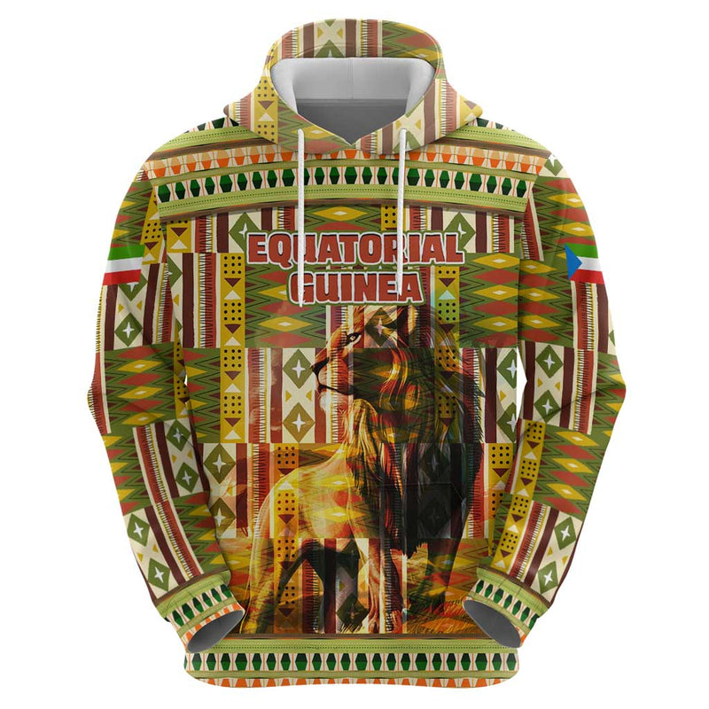 Equatorial Guinea with Lion Print and Traditional African Kente Patterns Hoodie